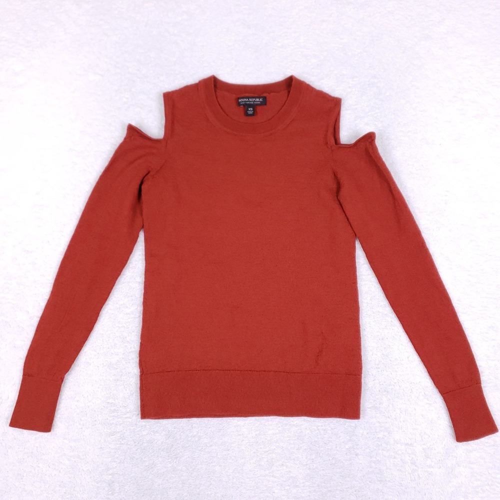 Banana Republic Cold Shoulder Crewneck Sweater XS Rust Modern 100% Merino Wool‎